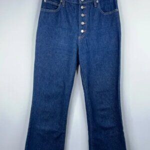 Rouje Bastille Jeans High Waist Exposed Button Fly Crop Flare Leg Blue